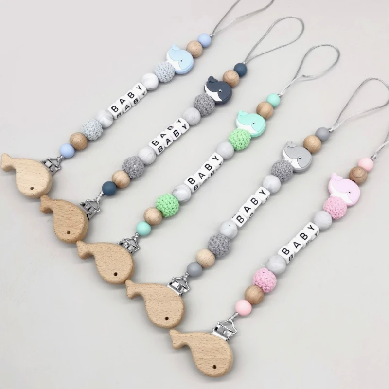 

New Baby Whale Pacifier Clip Personalized Name Dummy Holder Nipple Clips Teething Toys Chew Gifts Infant Feeding Anti-drop Chain