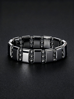 Magnetic Hematite Bead Bracelet Three Layer Strand Natural Stone Reiki Energy Charm for Men & Women Grounding Protection Jewelry