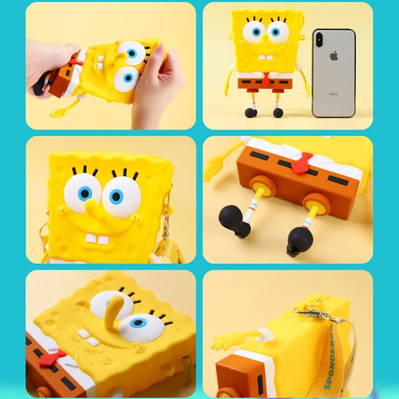 SpongeBob Women Bags Soft Silicone Wallets 3D Cartoon Cards Keys Purse Crossbody Shoulder Strap Handbag Female Waterproof Bags