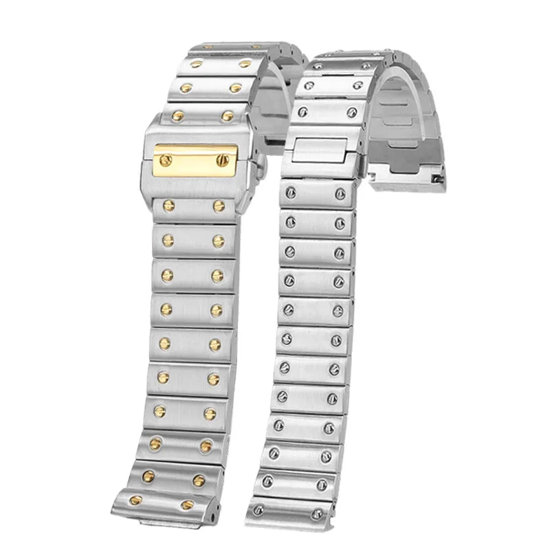 سوار من الفولاذ المقاوم للصدأ متوافق مع Santos 100، سوار على طراز كارتييه 20 مم 23 مم، حزام معدني صلب لساعة سلسلة كارتييه Santos
