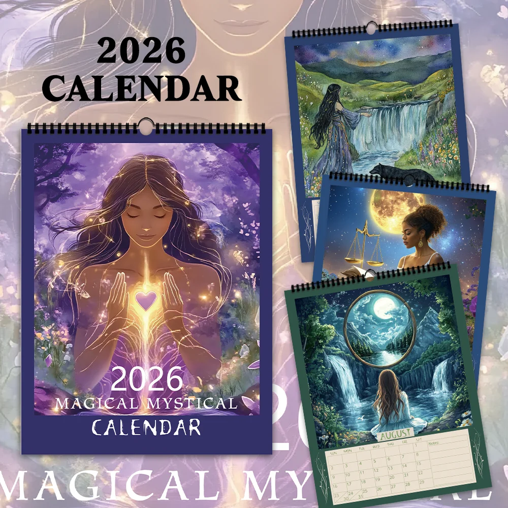 1 unidad, 2026, calendario de pared místico encantado, serie Magic Witch, 12 diseños, calendario de pared, cumpleaños, Navidad, regalo de Año Nuevo