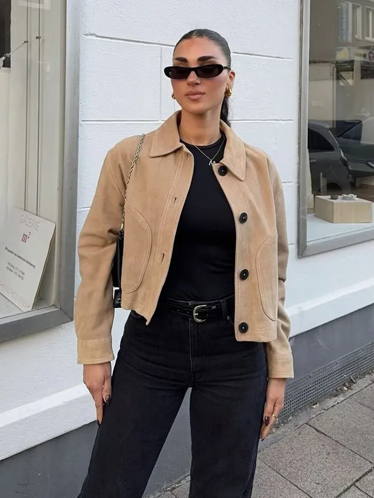 HH النساء الخريف موضة تنوعا الجلد المدبوغ محكم معاطف الإناث طويلة الأكمام التلبيب واحدة الصدر مع جيوب سترات كاجوال