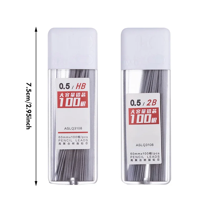 200 Stück Druckbleistiftminen 2B/HB Bleistiftstange Automatische Bleistiftkern-Nachfüllung Büro Schule Kunst Skizze Zeichenzubehör 0,5/0,7 mm