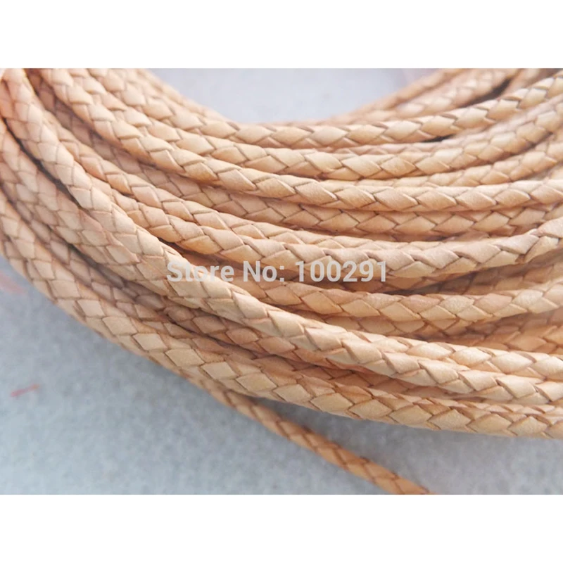 

High quality natural 3mm brown braided geunine leather cord 50yards/roll