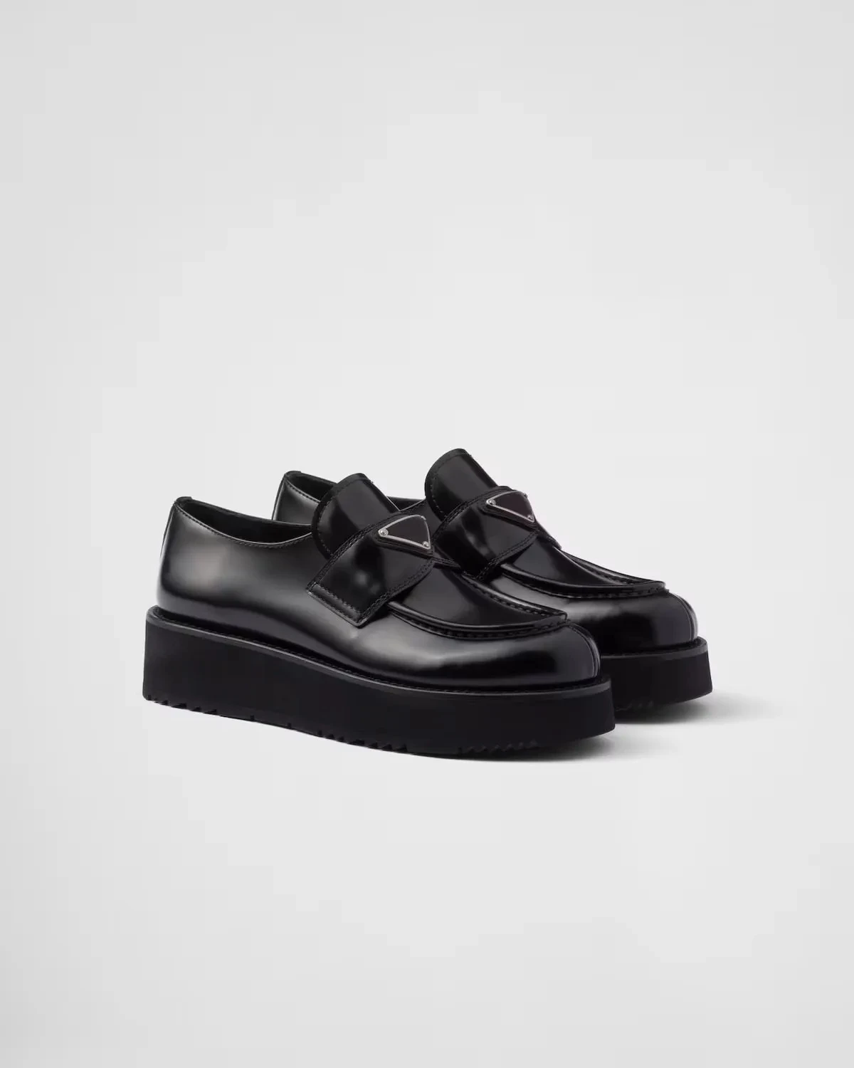 

Women's Brushed Leather Loafers Black Flatform Genuine Leather