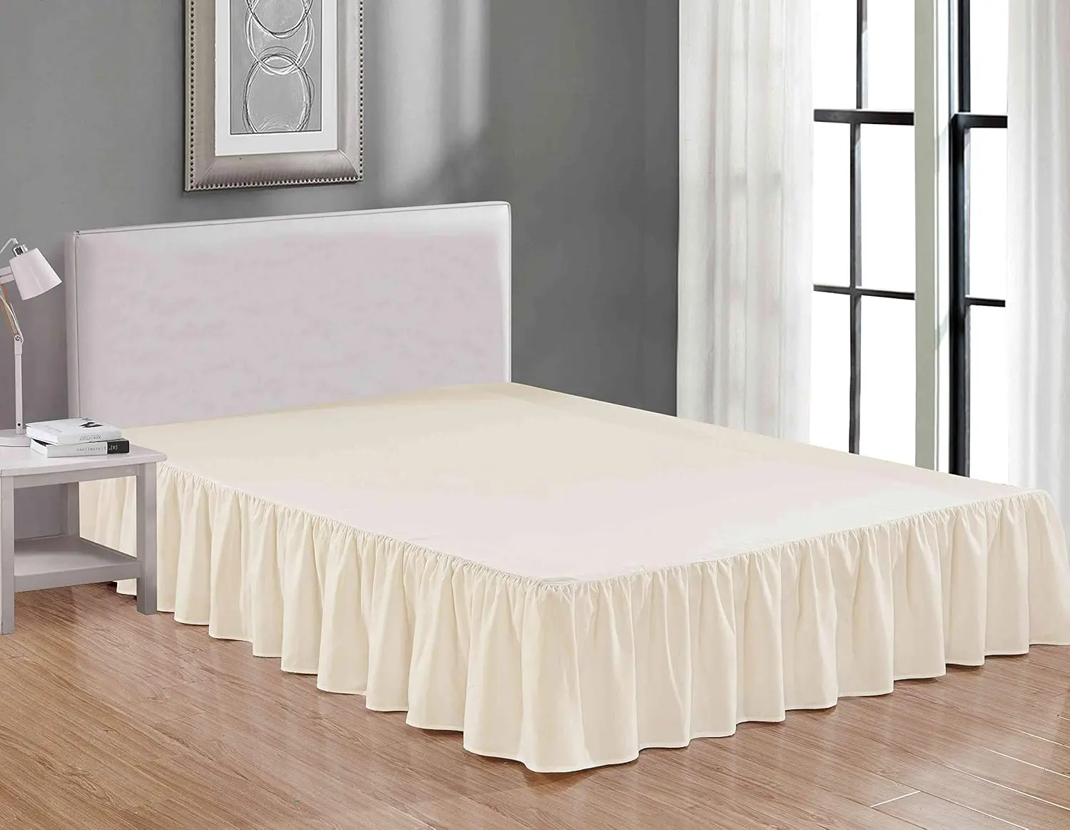 

Wrap Around Solid Microfiber Luxury Hotel Quality Fabric Bedroom Gathered Ruffled Bedding Bed Skirt 14 H Drop (Twin, Beige)