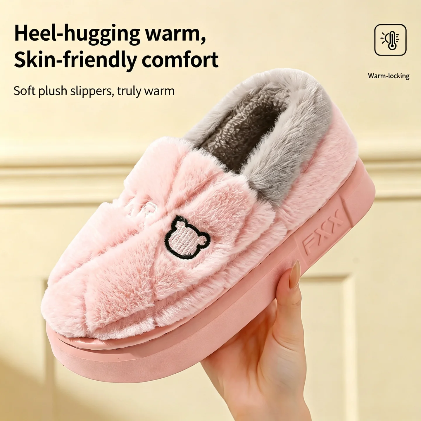 Winterwarme Hausschuhe für Damen und Herren, niedliche Bären-Plüschfütterung, Innensohle, dicke, weiche Sohle, flauschig, bequemes Hausschuh-Set – Detail 14