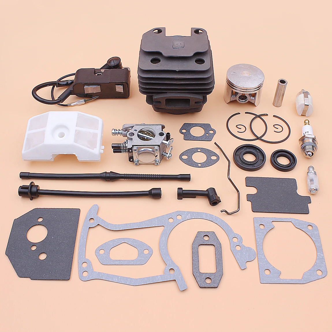 45mm Cylinder Piston Carburetor Ignition Coil Kit For Chinese Chainsaw 5200 52cc Air Fuel Oil Filter Line Seal Gasket Set