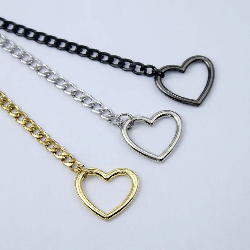 Womens Slip Chain Necklace Heart O-Ring Punk Rock Cuban Long Necklace Jewelry Adjustable Lariat Y-Necklace Heart Locker With Key