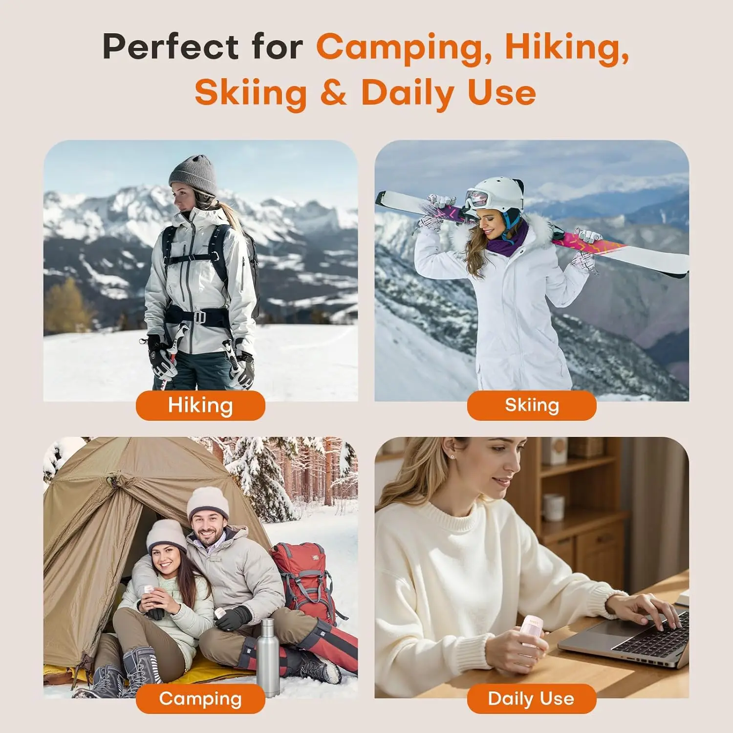 Aquecedores de mãos recarregáveis, pacote com 2, 5 níveis de calor, até 131 ° F, aquecimento rápido, reutilizável para uso externo