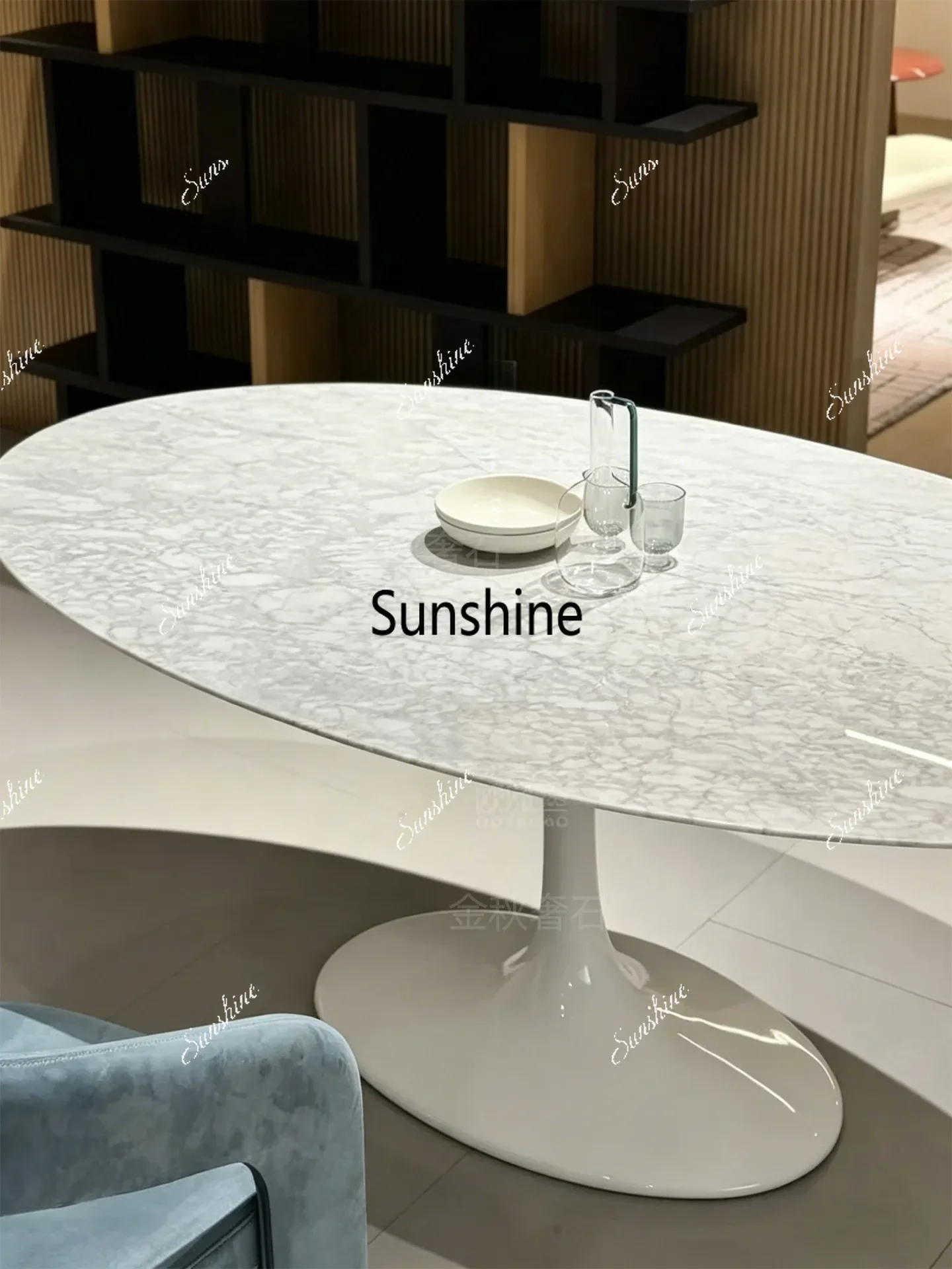 Tulip Oval Dining Table French Cream Style Natural Carrara White