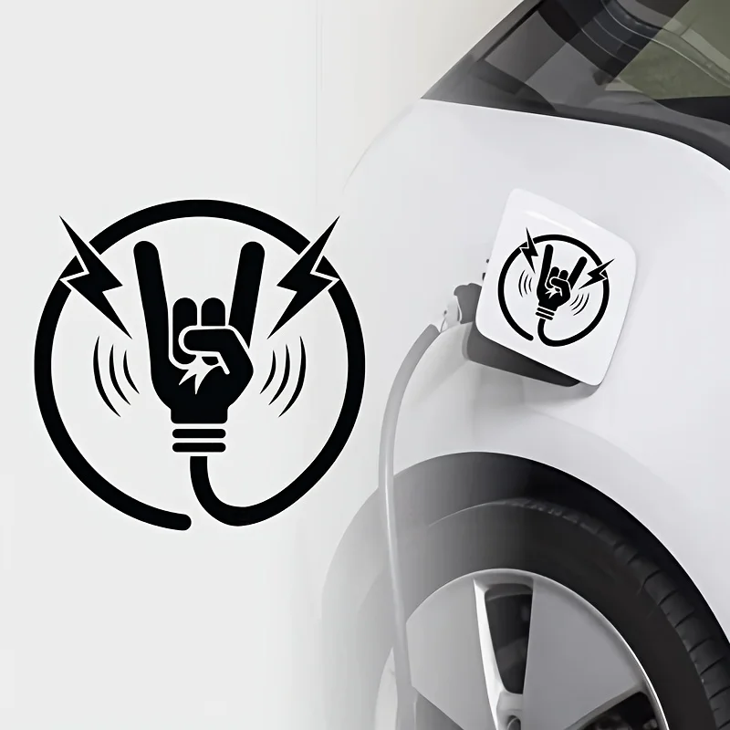 Rock Electric Car Charging Port Sticker Hand Drawn Waterproof Vinyl Decal Fade Resistant EV Car Truck SUV Window Decor