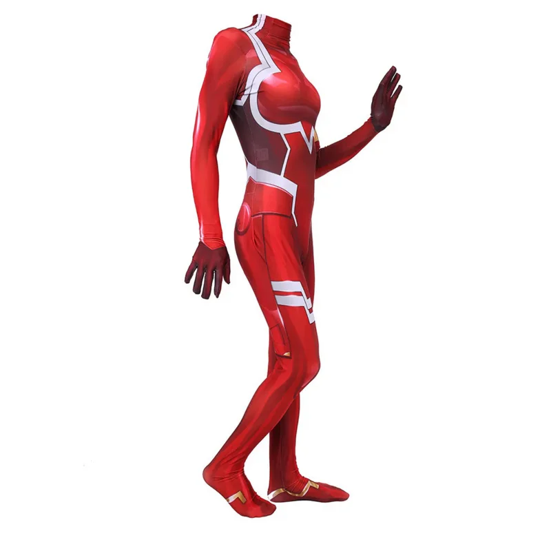 Women sexy Zentai suit Zero Two cosplay costume bodysuit London in the Franxx 02 rode play jumpsuit Halloween costume set