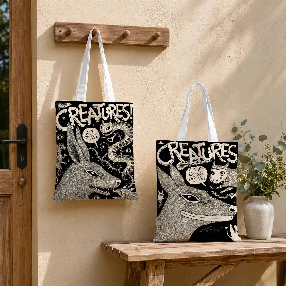Strange Creatures Storage Bags Tote Bag Reusable Shoulder Shopping Foldable For School Work Travel Daily Use