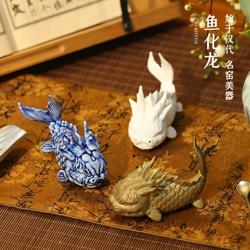 Ghost Fan Sun Eye Jingdezhen Ceramic Tea Pet Fish Dragon Ornament Tea Set Ornament Fish Tank Boutique Landscape Mountain