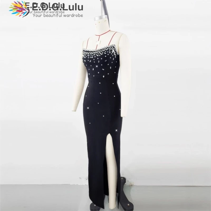 Edglulu sem alças estampagem quente emenda vestidos elegantes para mulher sexy sem costas garfo alto bodycon bandage vestido 0627