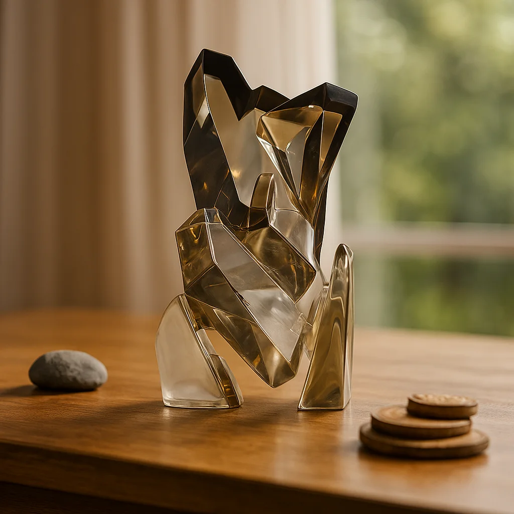%R Elegant Geometric Resin Art Sculpture Wooden Base Modern Abstract Home Decor Ornament Living Room Office Premium！