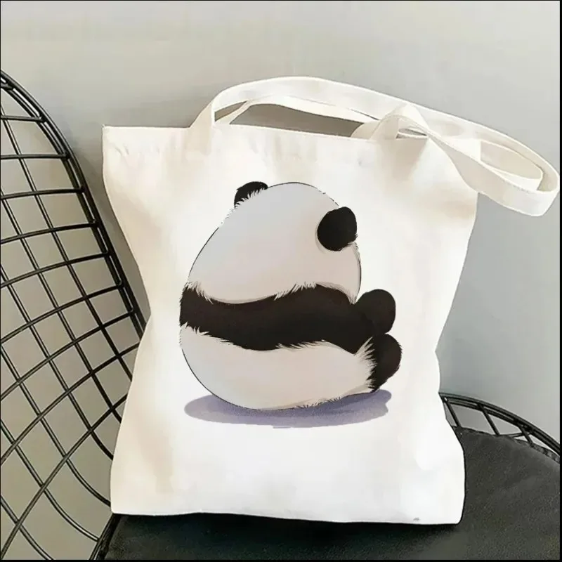 Funny Panda Canvas Shoulder Bags Eco Reusable Shipping Shopper Bags Women Tote Handbag Harajuku Graphic Designer Bag for Ladies