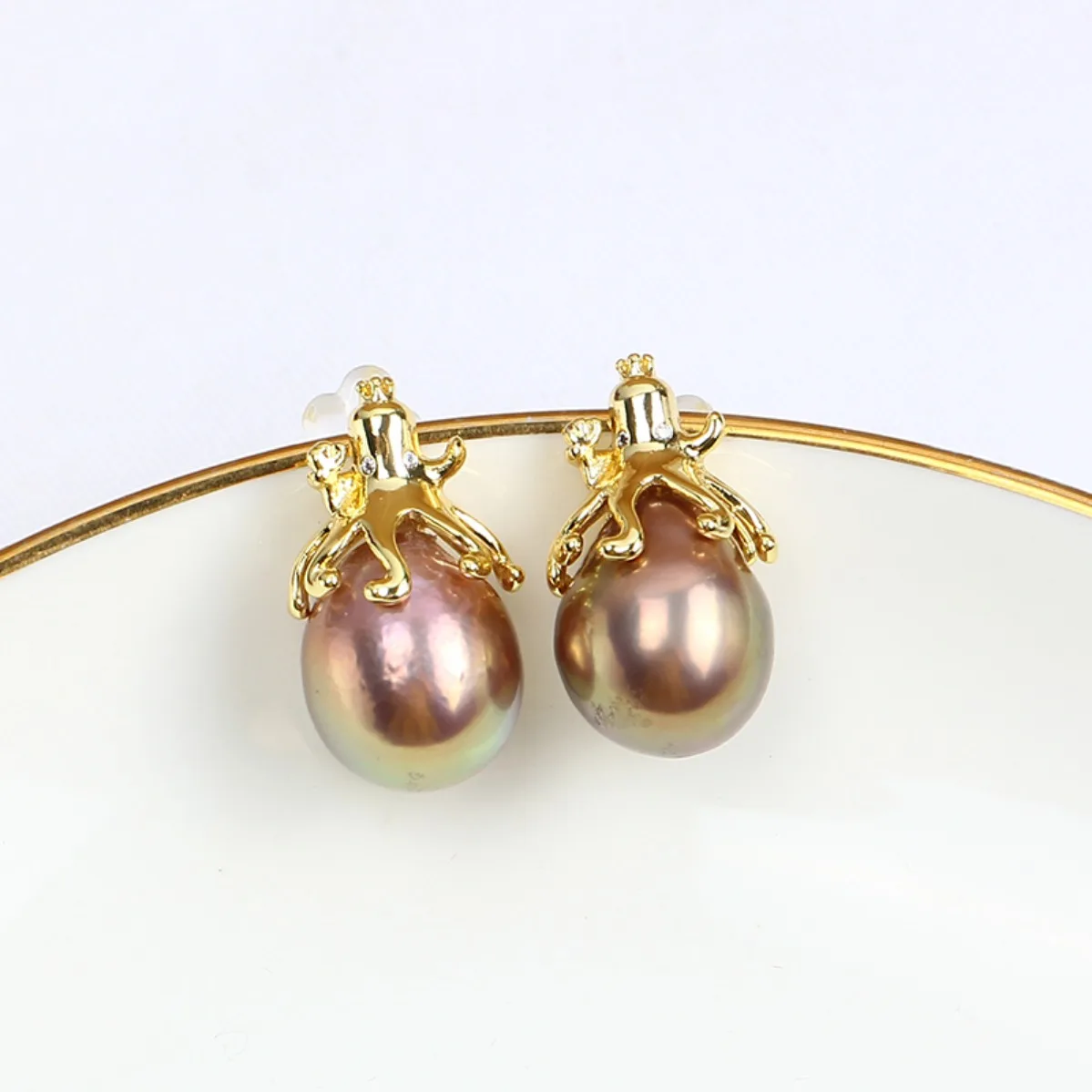Unique Elegant Women Brass 14K Gold Filled Octopus Blank Setting Handmade Findings For DIY Pearl Stud Earring