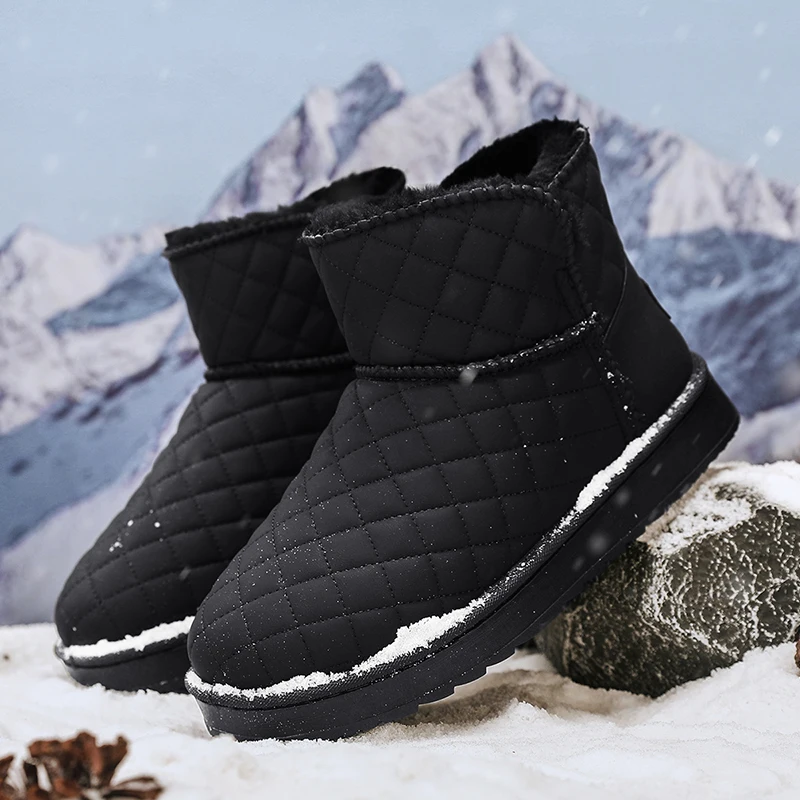 2026 Winter New Men's Snow Boots Fleece Lined Warm Cotton Shoes Non Slip Cold Resistant Wear-resistant Chunky Bread Shoes