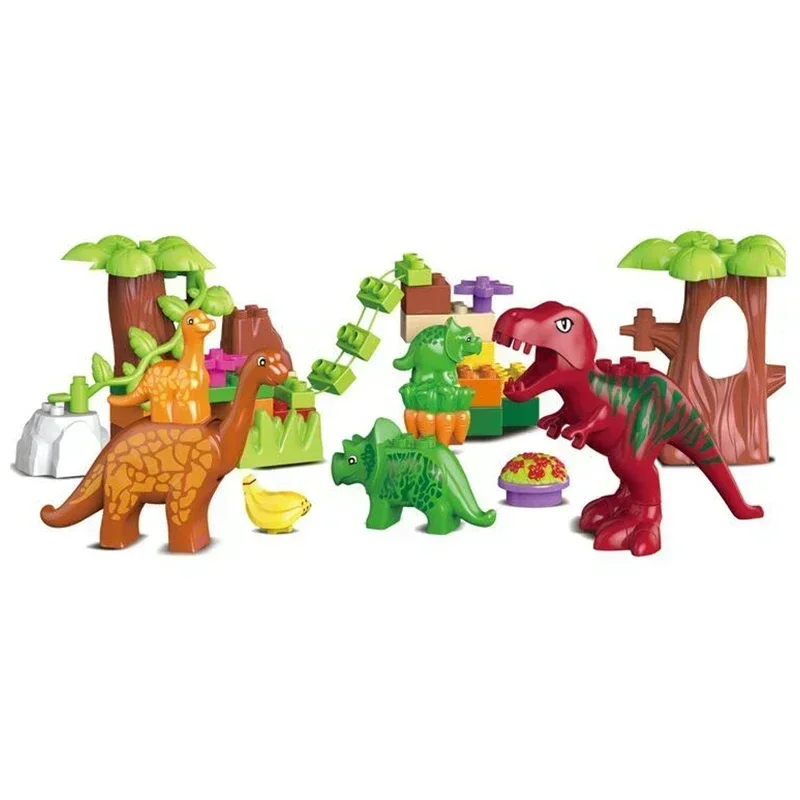 43pcs/lot Dino Valley Building Blocks Sets Large Particles Animal Dinosaur World Model Toys Bricks Compatible Duplo