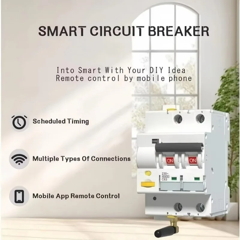 WiFi 63A Miniature Smart Circuit Breaker 2P 3P 4P 220V/230V with Energy Meter Smart Home Wireless Remote APP Control