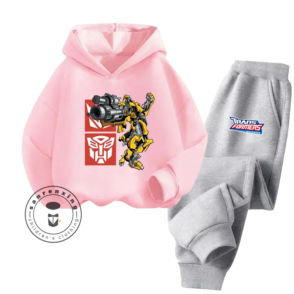 New Cartoon Transformers Spring Fall 3-14 Years Old Boys and Girls Cotton Hoodie Set Fashion Simple Hip Hop Kids Hoodie + Pants