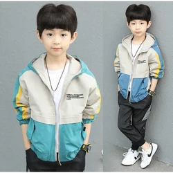 New Handsome Teenager Boys Hoodies Fashion Splicing Style Coat For Kids 3-12 Years Children Windbreaker Jacket