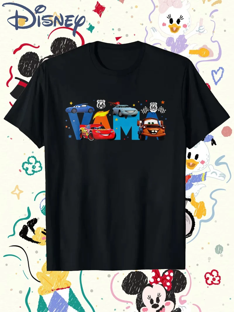 

Disney Pixar Cars Mama Graphic T-Shirt - Black with Lightning McQueen Design, Comfortable Round Neck Short Sleeve Tee for Men