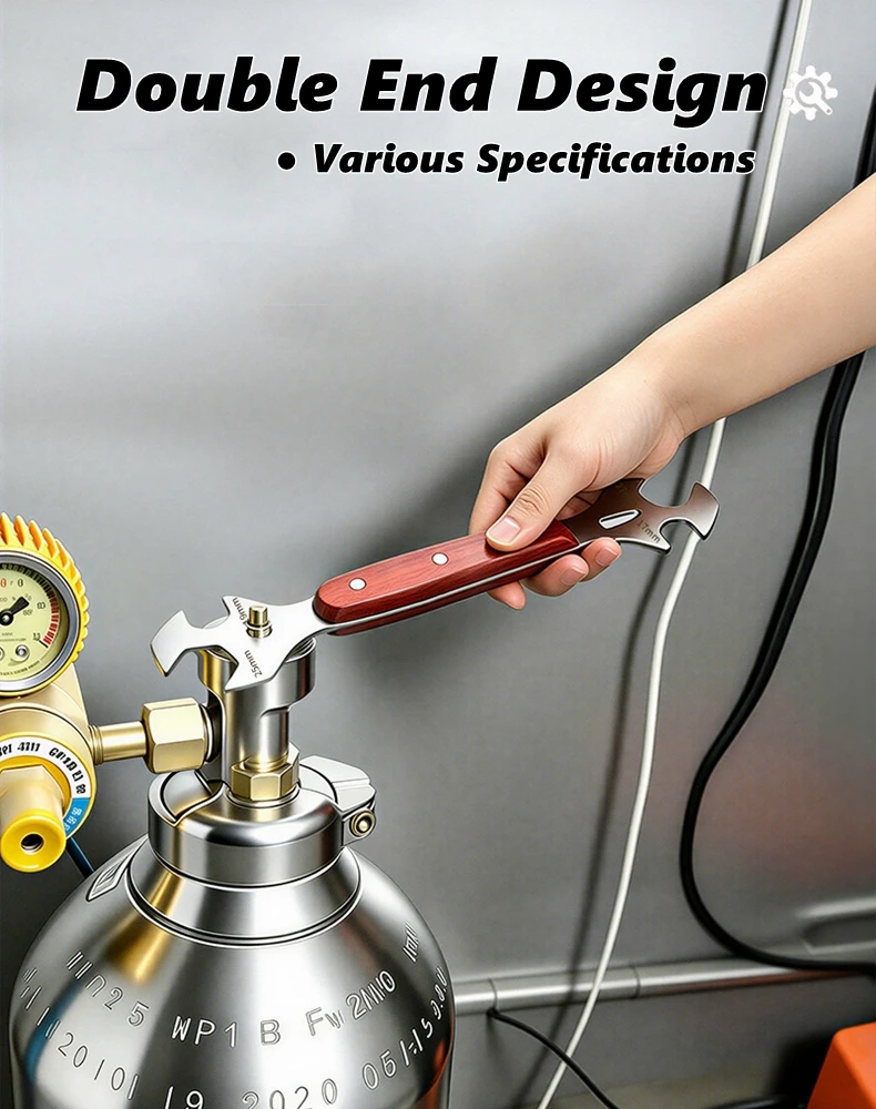 Multi-Function Gas Cylinder Wrench Stainless Steel Wear-Resistant Valve Switch Wrench Quick Disassembly Ergonomic Grip