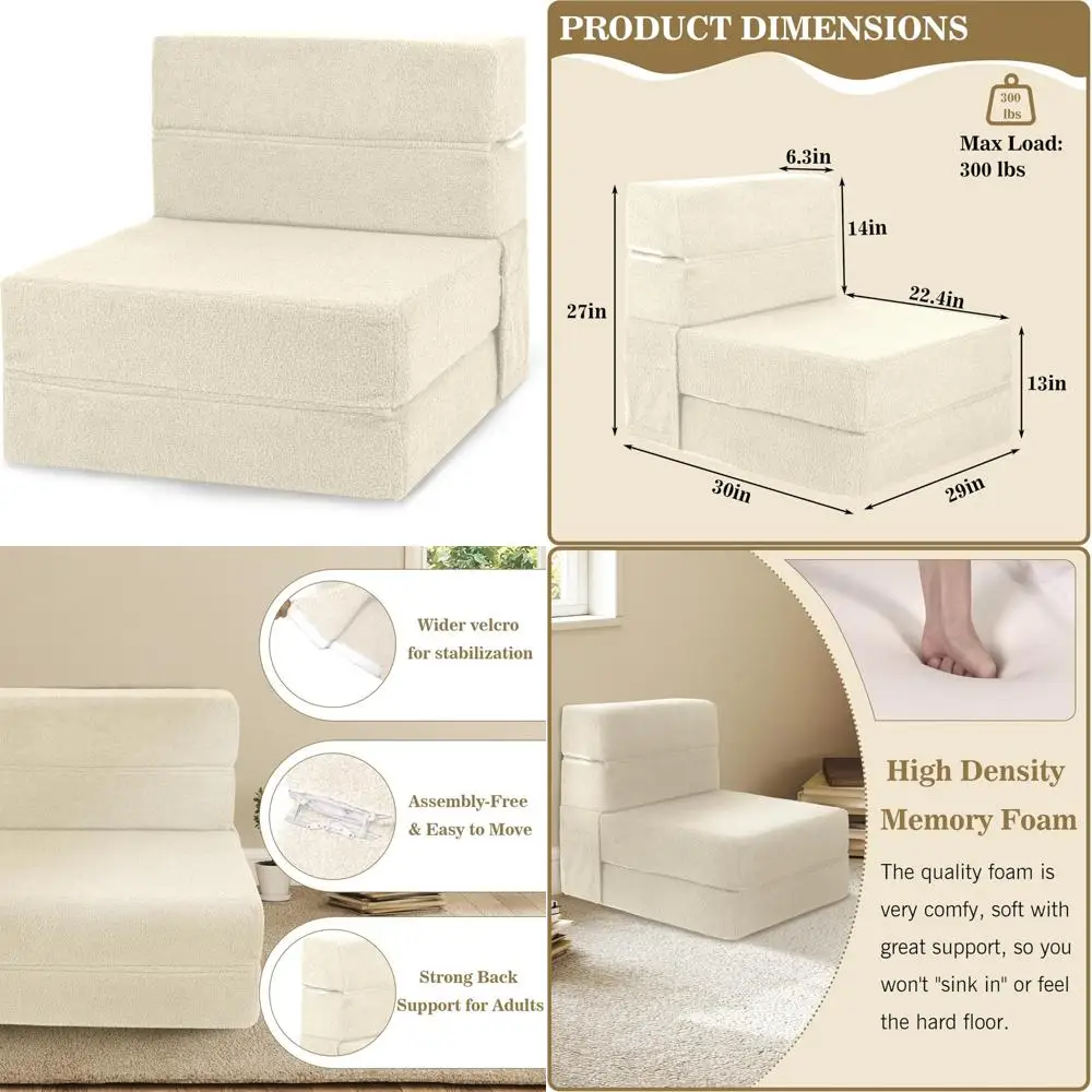 Convertible Memory Foam Sofa Bed with Back Support, Foldable Couch Floor Mattress Futon for Living Room Sleeper Chair
