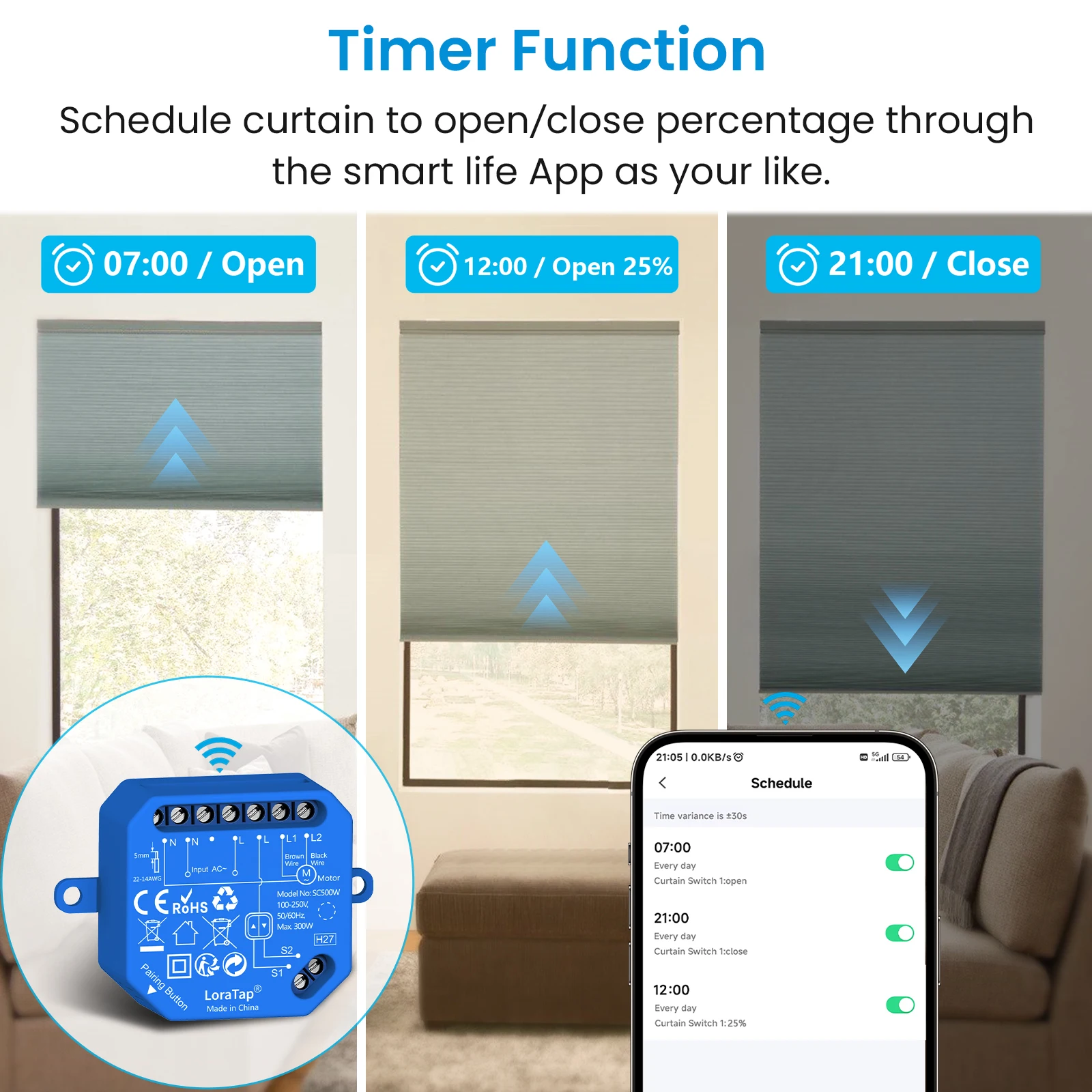 LoraTap Tuya persiana enrollable inteligente interruptor de persiana Motor Tubular porcentaje Control remoto por voz por Google Home Alexa