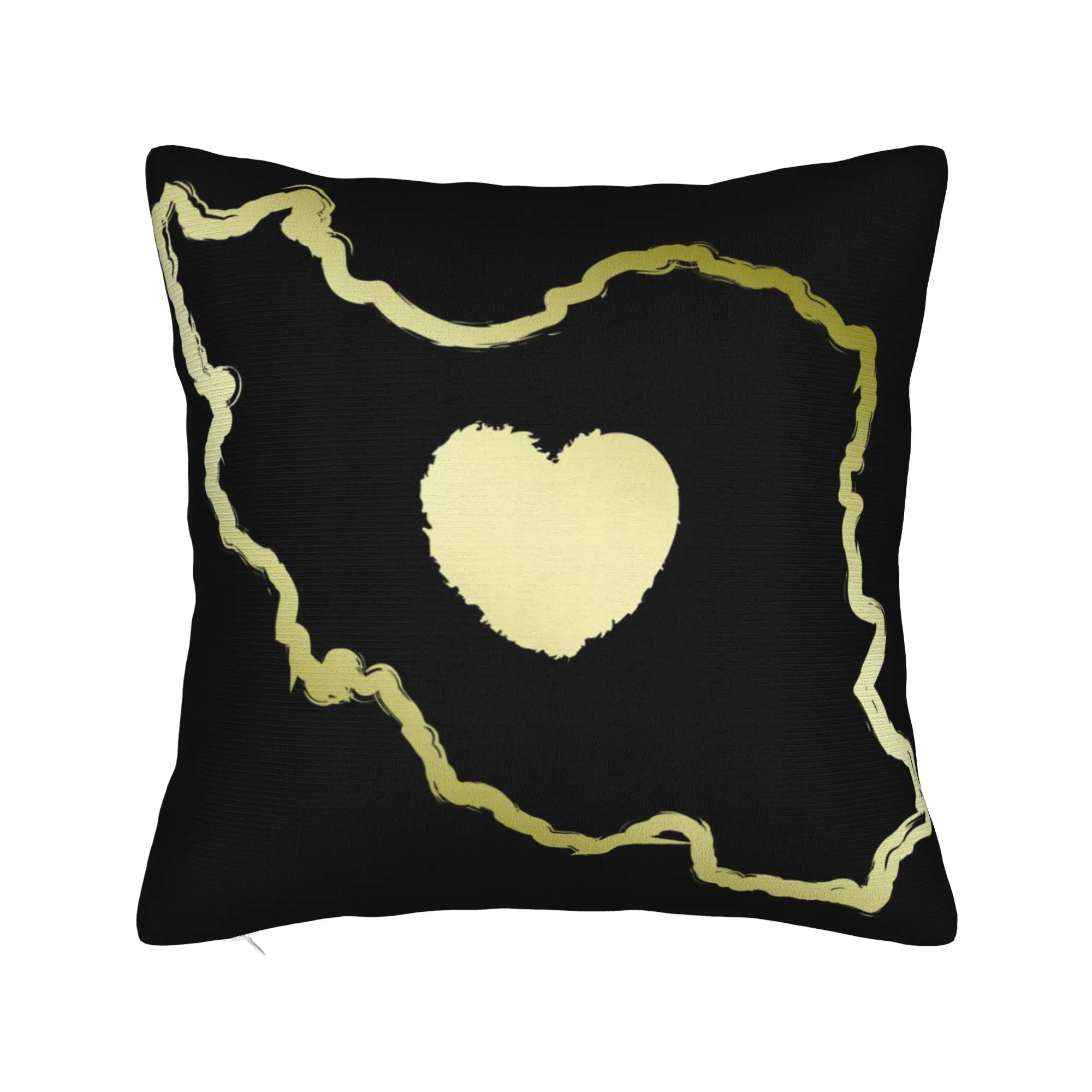 Iran Map Heart Gold Symbol Pillow Case  Square Pillow Cover Kawaii Cushion Cover For Chair Sofa Home Decor