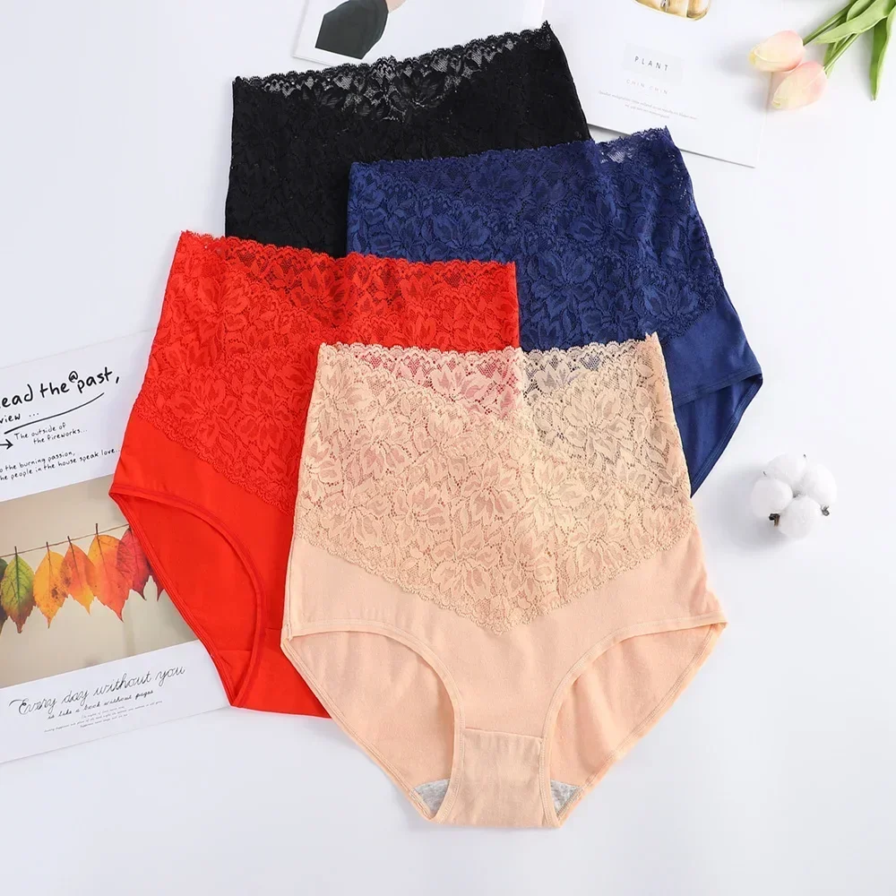 Women's Sexy Lace Panties High Waist Seamless Hip Raise Cotton Briefs Underwear Female Slimming Comfort Breathable Lingerie