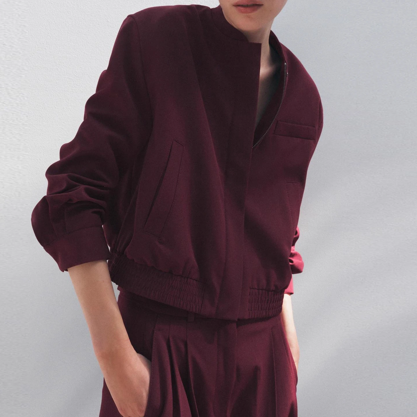 Women's Faion Jaet Coat High Waist Wide Leg Pants Two Piece Set Z Brand Pure Color Long Sve Zipper Closure