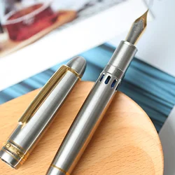 New MAJOHN Ti-136 Fountain pen Titanium Alloy wire drawing process Piston smooth writing ink Pen EF nib office school supplies