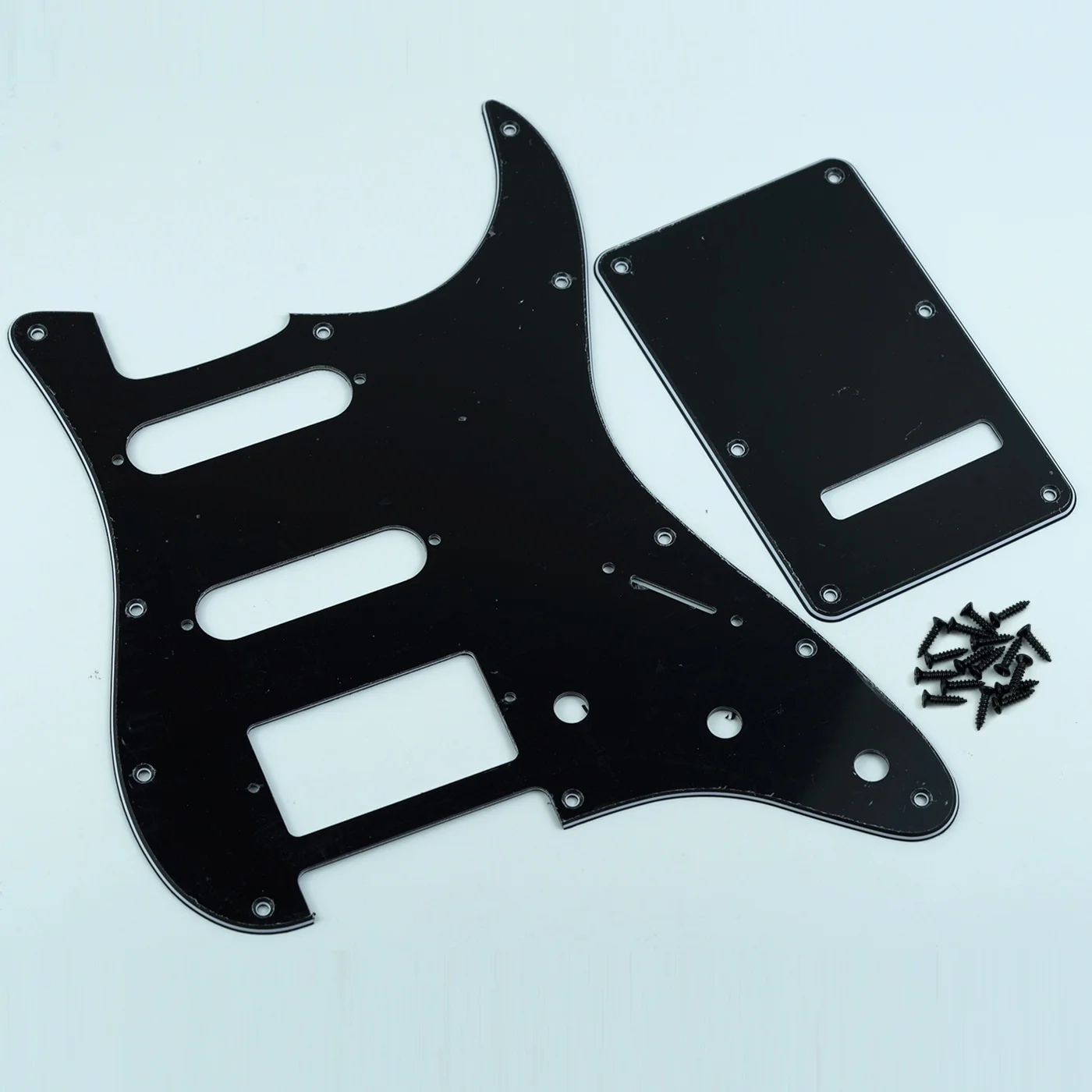 11 Hole HSS ST Guitar Pickguard Set, 3Ply ST Electric Guitar Scratch Plate+Tremolo Back Cover + Mounting Screws for Standard ST