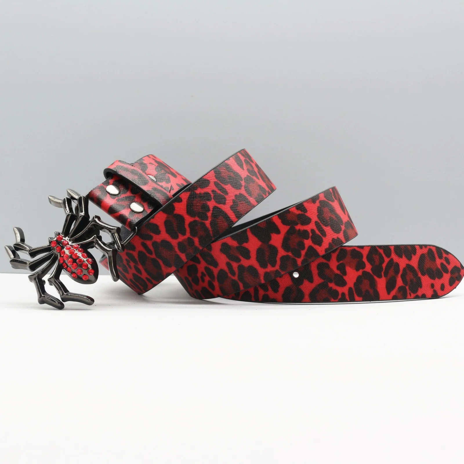 Pasek Leopard Spider: Męski i damski pasek z dżetami, wzór panterki, punkowy hip-hopowy wielofunkcyjny pasek dekoracyjny