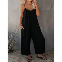 Plus Size Women's Fashionable 1XL-5XL Solid Color Jumpsuit Ladies Casual Suspender V-neck Casual Loose Elegant Jumpsuit - Image 5