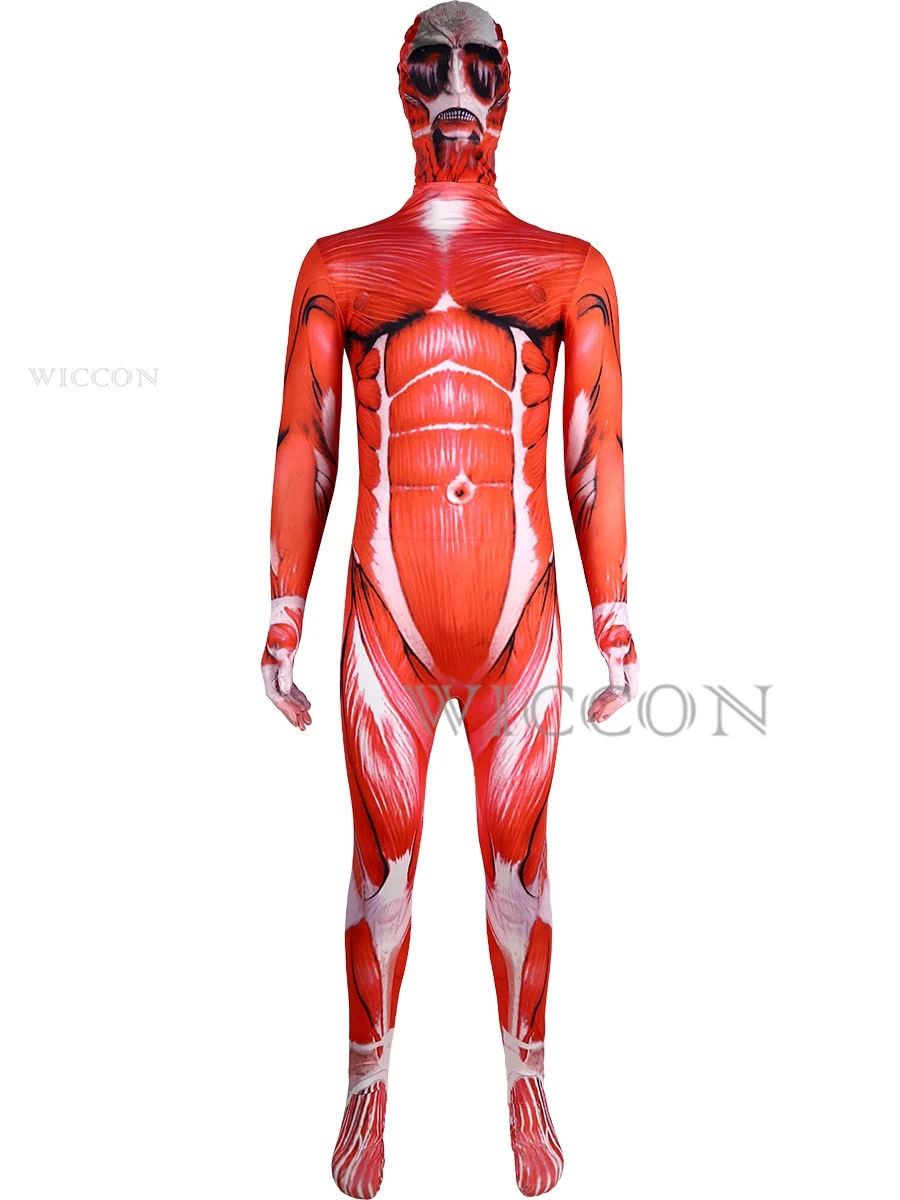 Mięśnie mężczyźni Titan Cosplay impreza z okazji Halloween dorośli kombinezon Cosplay kostium pełny kombinezon Zentai body mężczyźni umięśniony obcisły garnitur