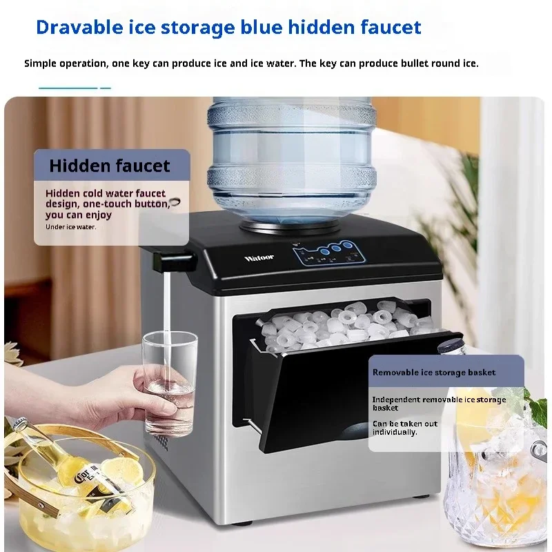 เครื่องทำน้ำแข็งทรงหัวกระสุนเครื่องทำน้ำแข็ง1.5กก./150ชิ้น25กก. สำหรับเคาน์เตอร์การค้าหรือใช้ในบ้าน