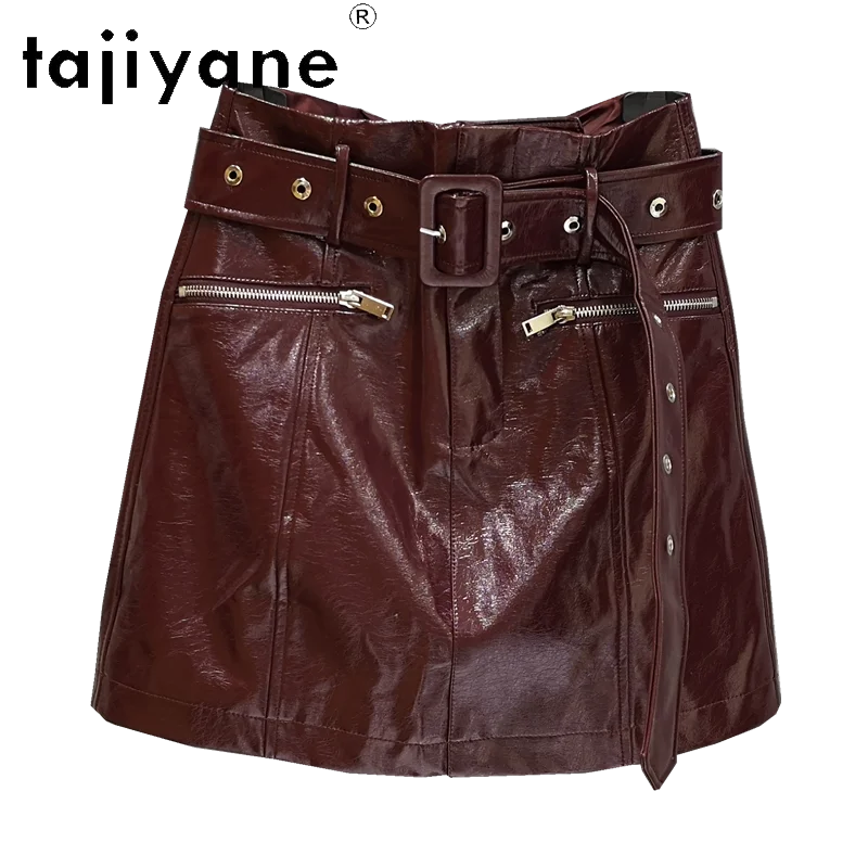 

TAJIYANE Real Sheepskin Skirts for Woman Genuine Leather Burgundy Short Skirt Women Spring Fashion Women's Clothing 2025 스커트