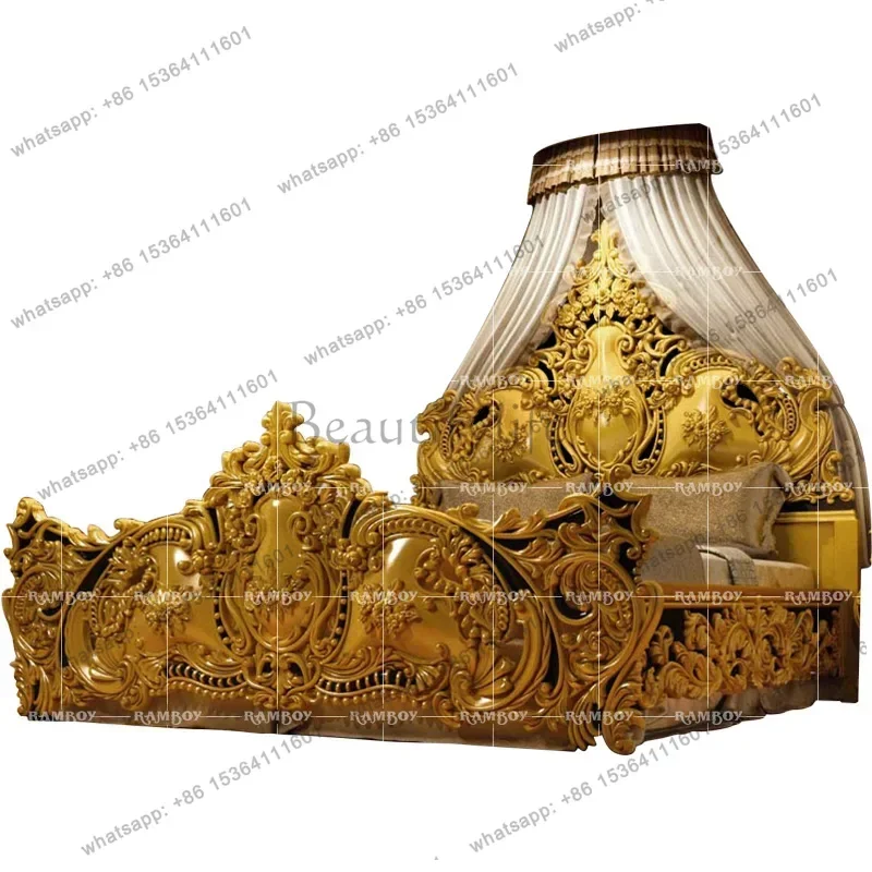 French Solid Wood Double Bed Queen Funky Design Romantic Unusual Castle Bed Aesthetics Princess Sleeping Beliche Home Furniture