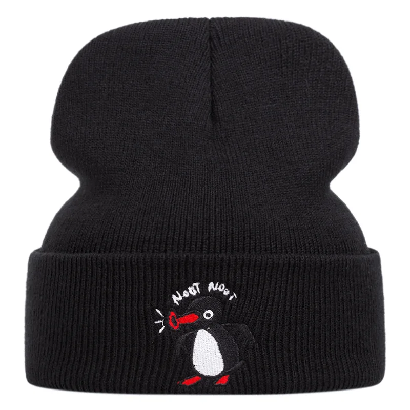 1PC Cute Penguin Embroidered Knitted Hats For Men And Women Autumn And Winter Outdoor Warm Sports Event Woolen Hats Bean Hats