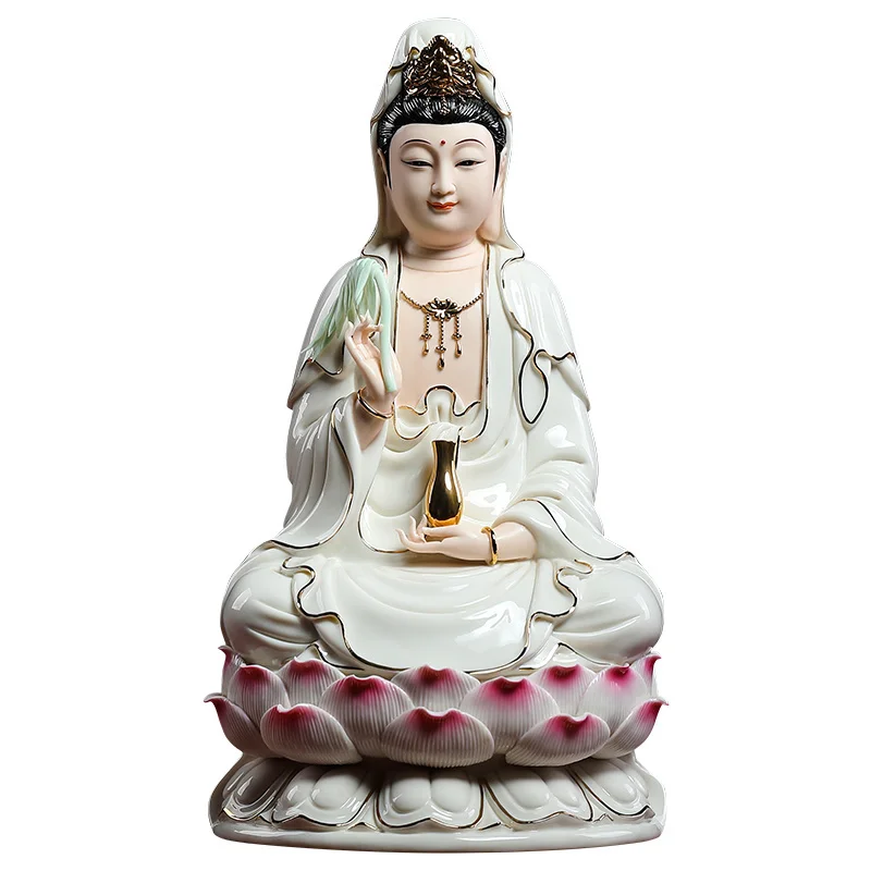 Ceramic 12 / 14 inch gold painted Guanyin Bodhisattva Buddha statue Guanyin Bodhisattva decoration household