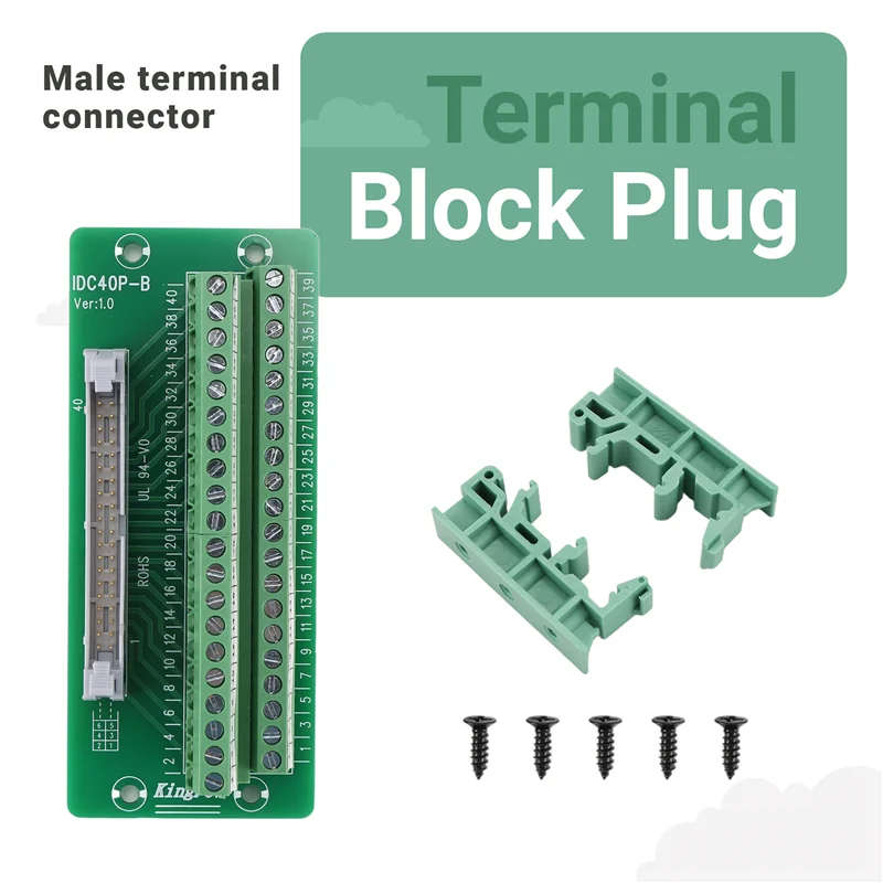 

IDC40P 40Pin Connector Strip Breakout Board Terminal Block Plug PLC Interface With Bracket, For PLC, DIN Rail Mount-Hot