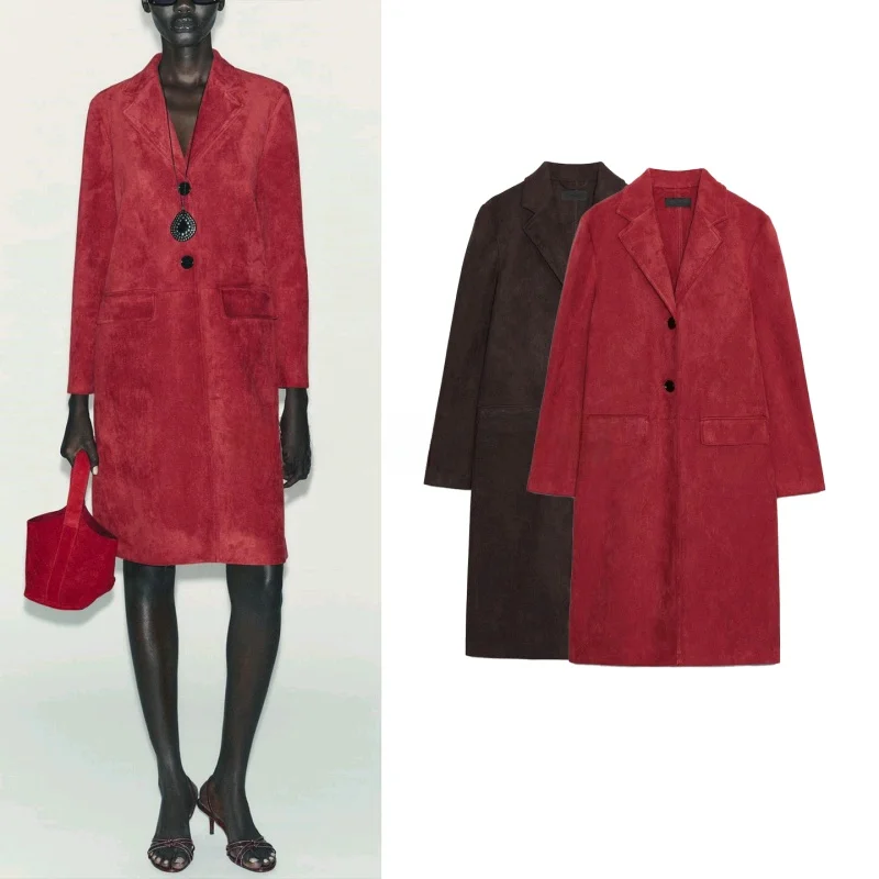 

Осеннее женское матовое пальто Sle Long Sve с прямым подолом и обратным замшевым эффектом Jaet Commute Sle Midi Length Single...