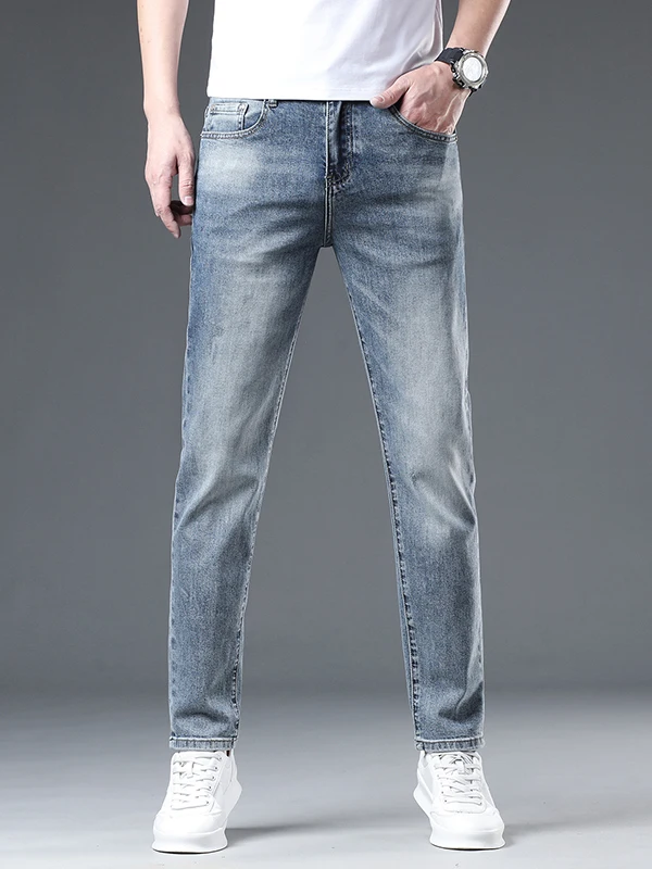 

Hong Kong Faion Brand Men's Slim Fit Printed Denim Jeans High Quali Elastic Long Pants mid Waist Cotton Stretch Denim