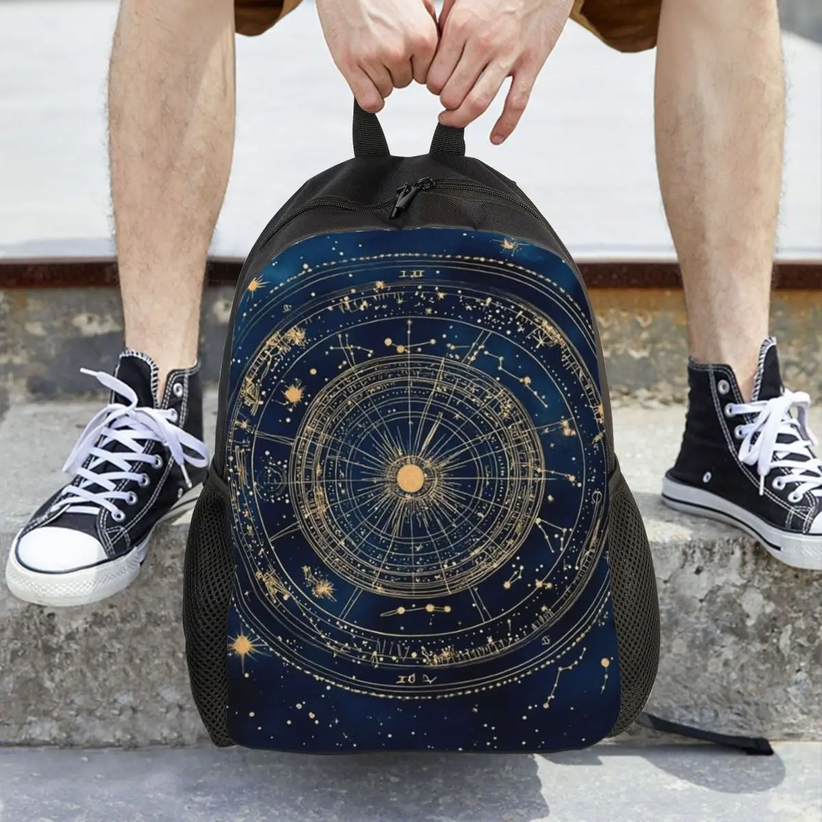 Starry Night Sky With Glowing Golden Star And Constellation Design Backpack Daypack Boys Girls BookBag School Bag Shoulder Bags