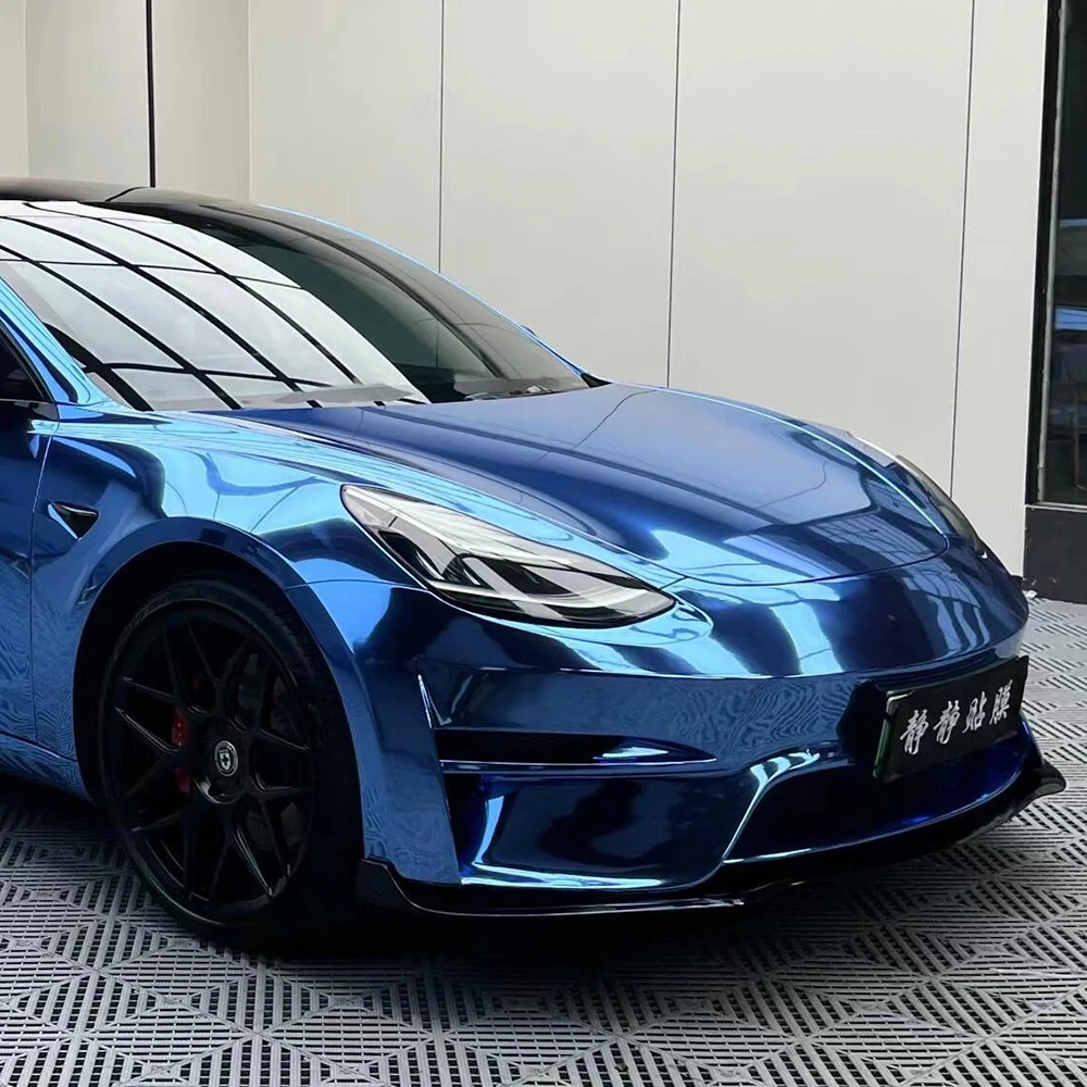 2025 Factory Wholesale Electroplating Chrome Vinyl Car Wrap PET Liner Super Chrome Bule Car Films